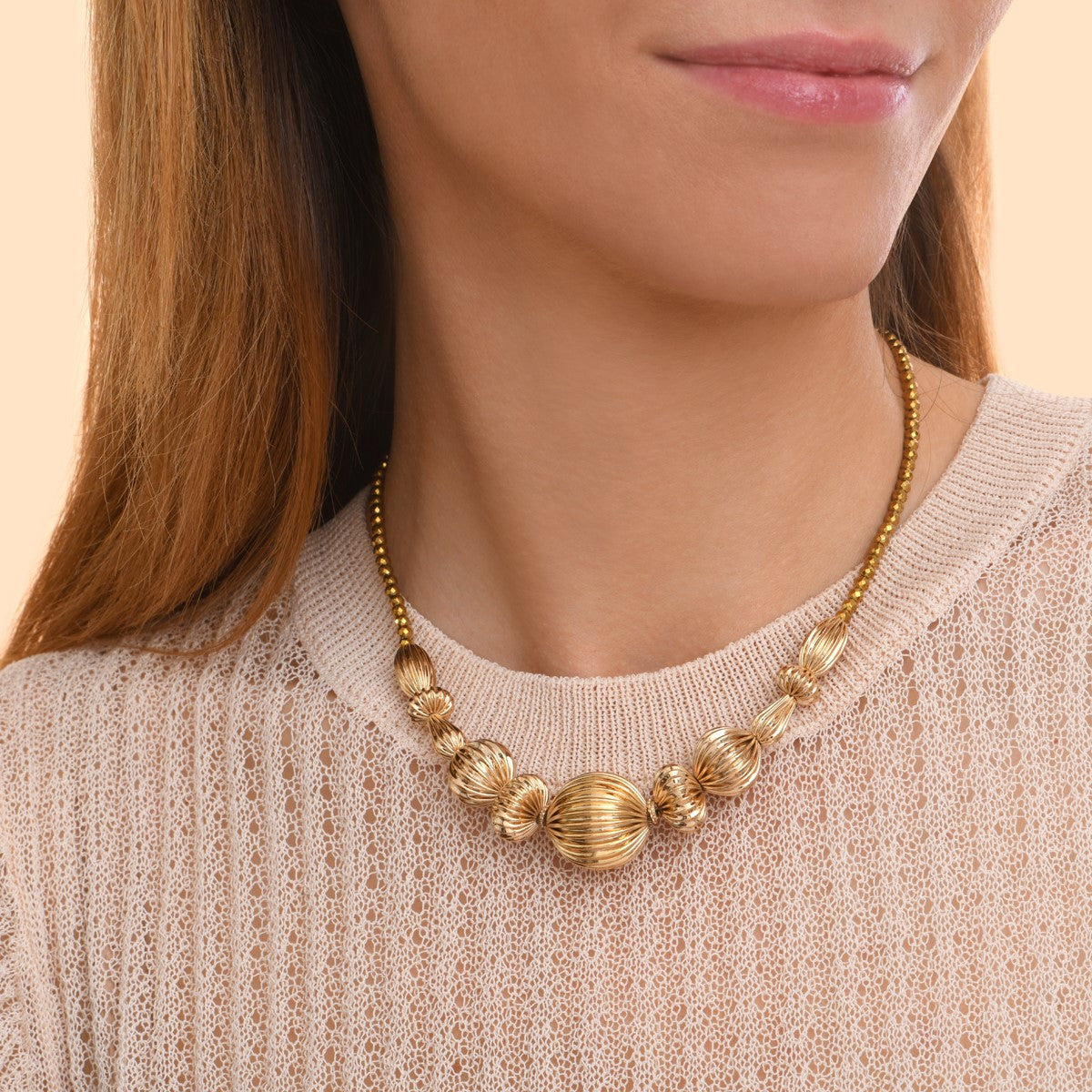 Collier court fantaisie femme perles godron - doré Or