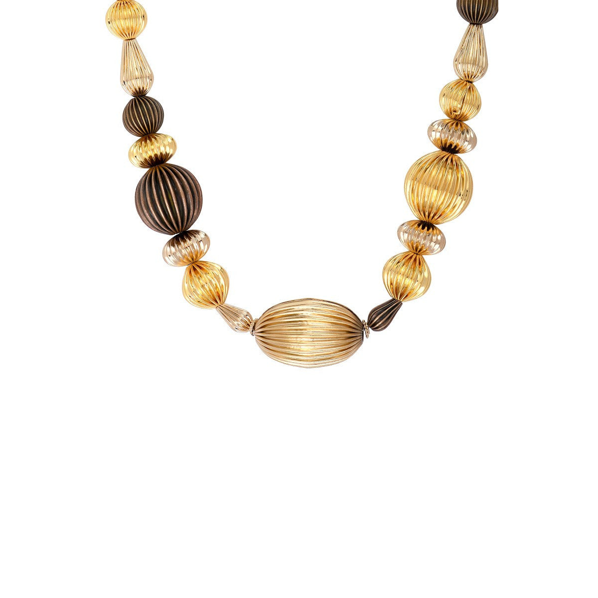 Collier court fantaisie perles godron - multi or Multi or
