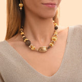 Collier court fantaisie perles godron - multi or Multi or