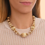 Collier fantaisie original perles godron - doré Or