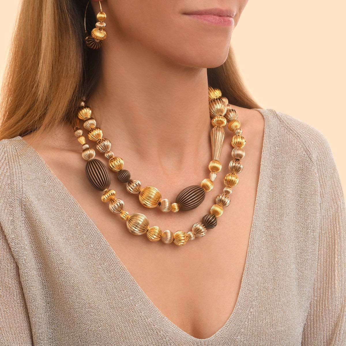 Collier sautoir perles godron - multi or Multi or