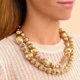 Collier sautoir long perles godron - doré Or