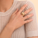 Bague large ajustable perle godron - doré Or