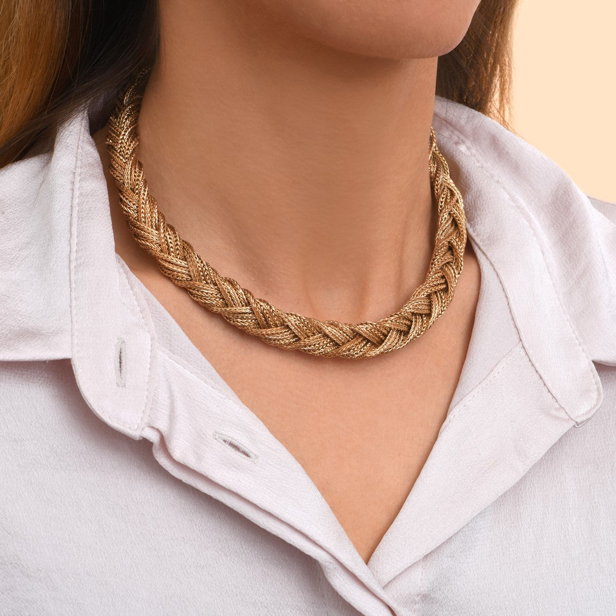 Collier tressé intemporel métal doré à l'or fin - doré Or brillant
