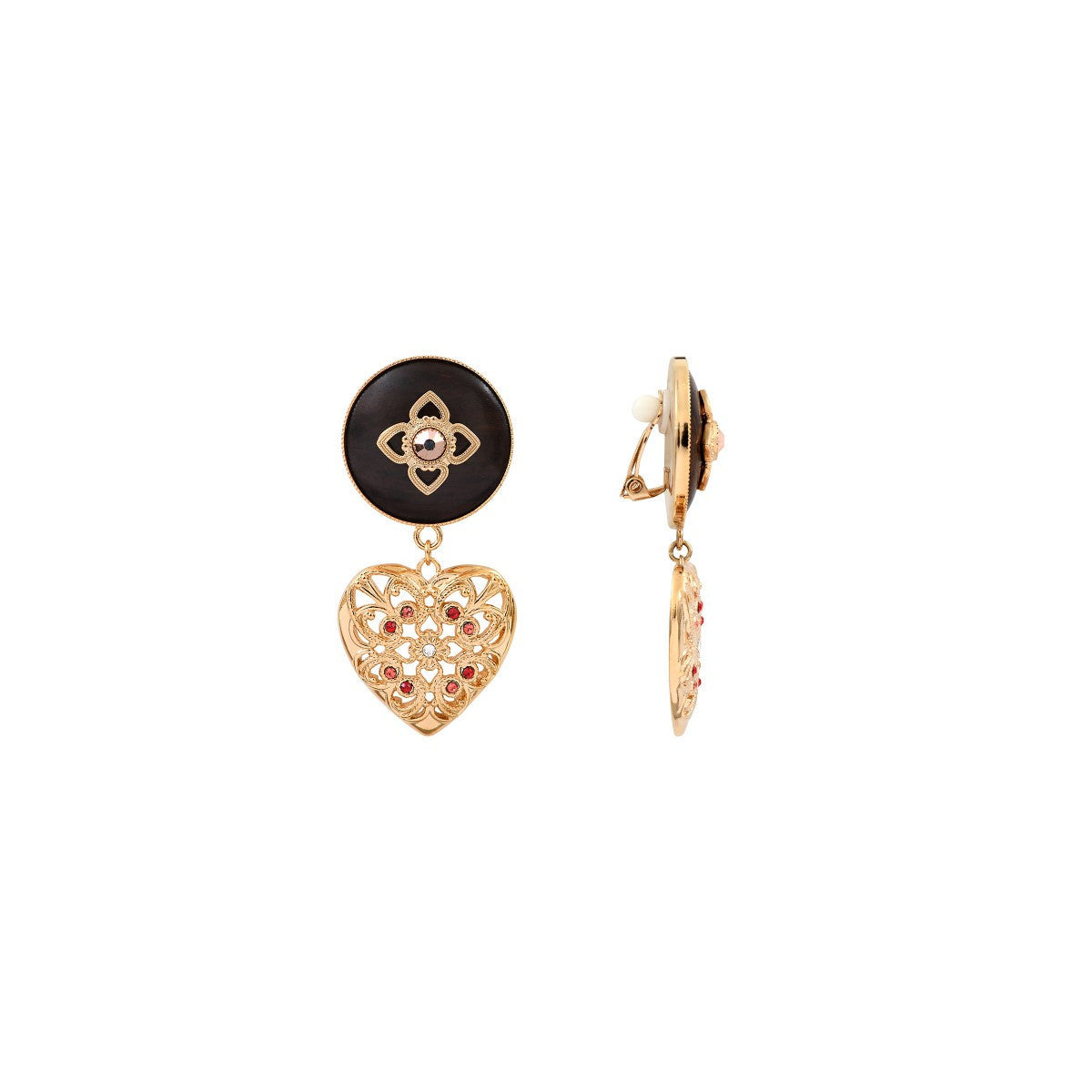 Boucles d'oreilles clips cœur bois cristaux Prestige - bois rouge Bois rouge