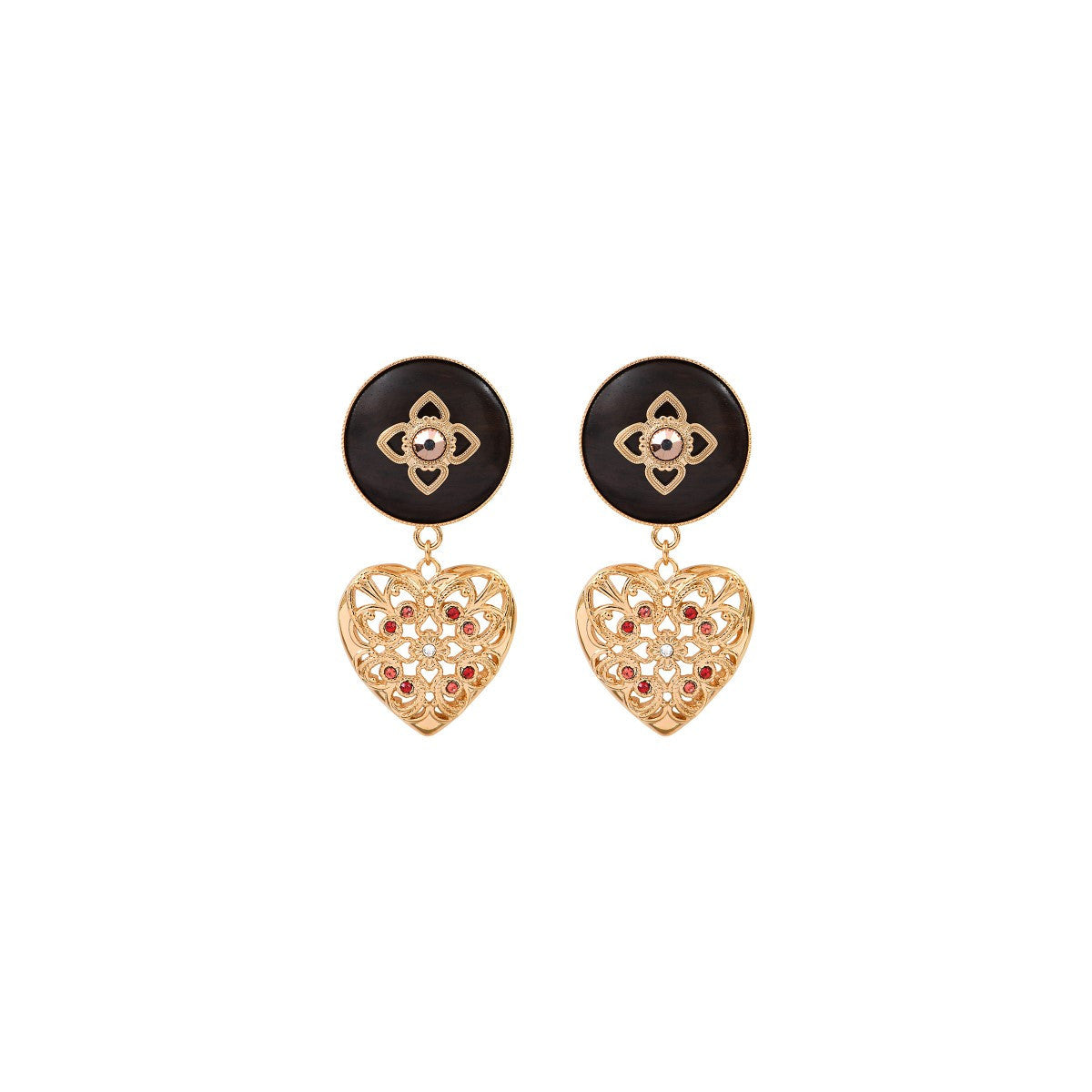 Boucles d'oreilles clips cœur bois cristaux Prestige - bois rouge Bois rouge