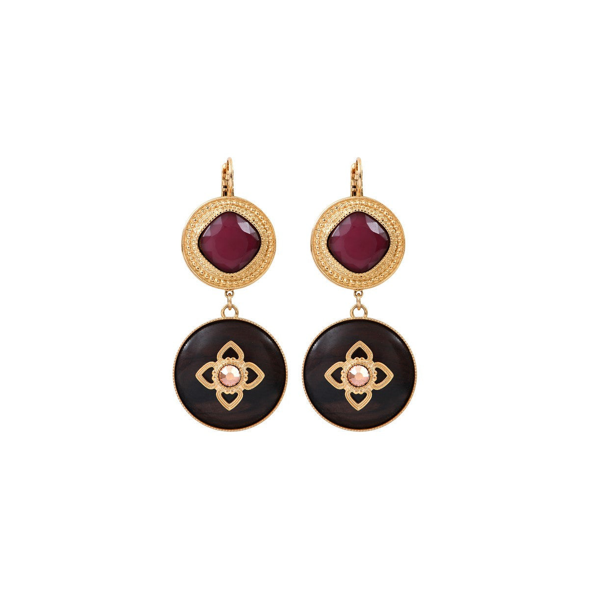 Boucles d'oreilles dormeuses chic bois cristaux Prestige - bois rouge Bois rouge