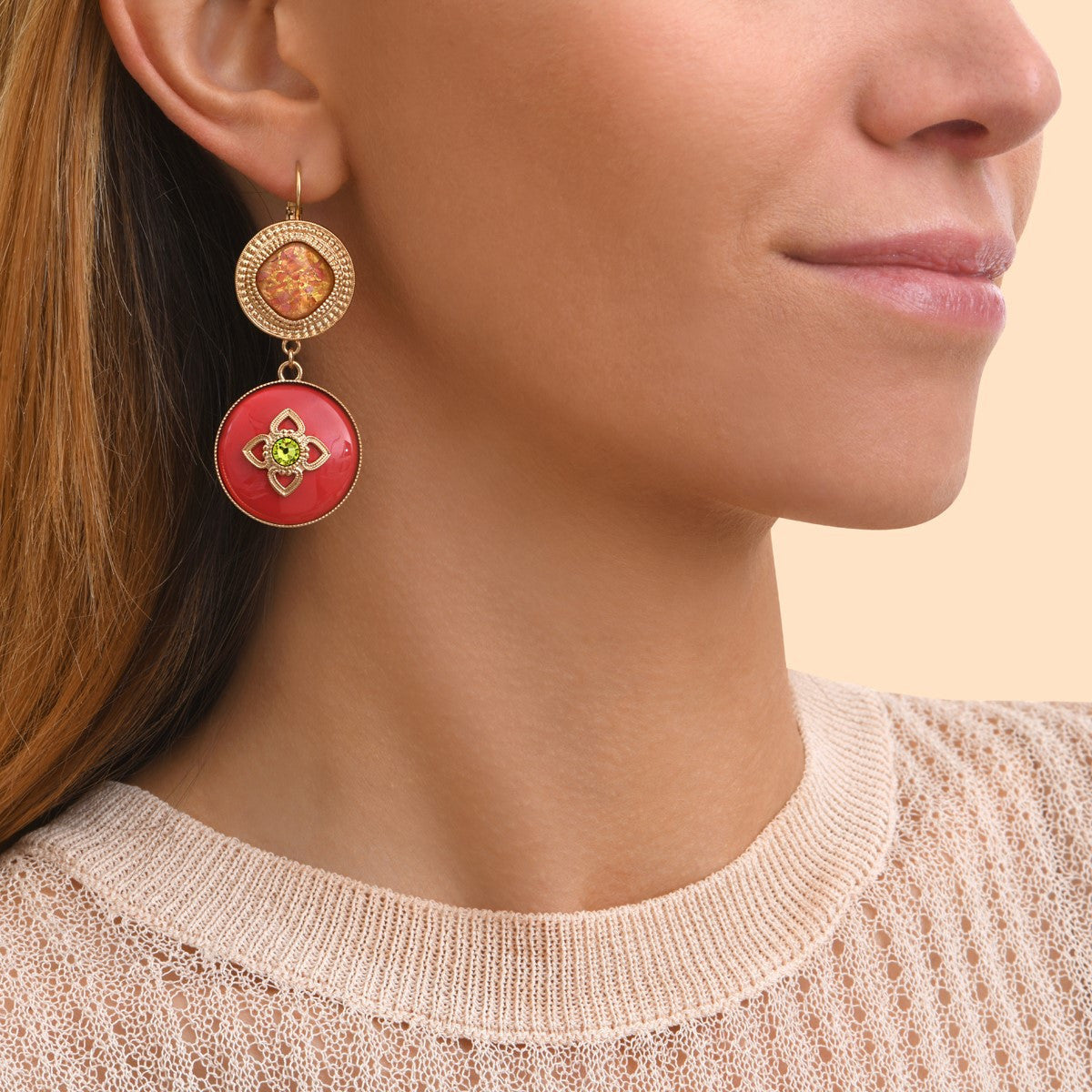 Boucles d'oreilles dormeuses cristaux Prestige cabochon - rose Rose