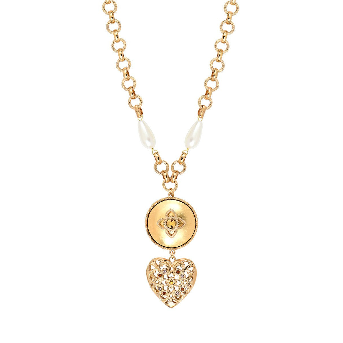 Collier pendentif cœur perles nacrées cristaux Prestige - doré Or jaune