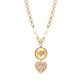 Collier pendentif cœur perles nacrées cristaux Prestige - doré Or jaune