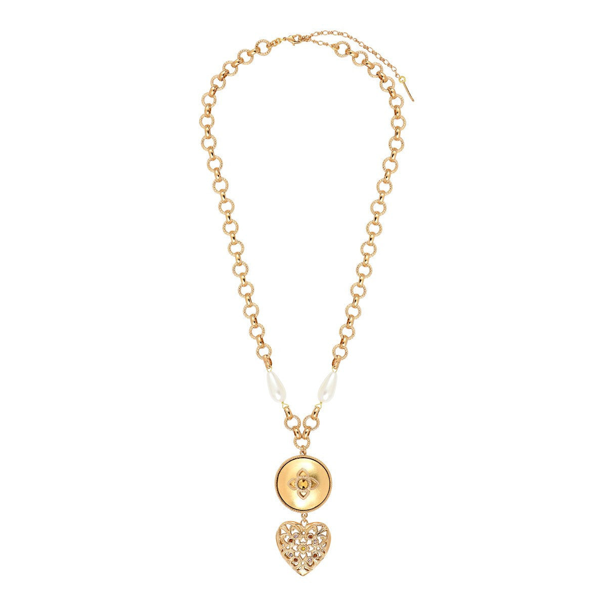 Collier pendentif cœur perles nacrées cristaux Prestige - doré Or jaune