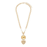 Collier pendentif cœur perles nacrées cristaux Prestige - doré Or jaune