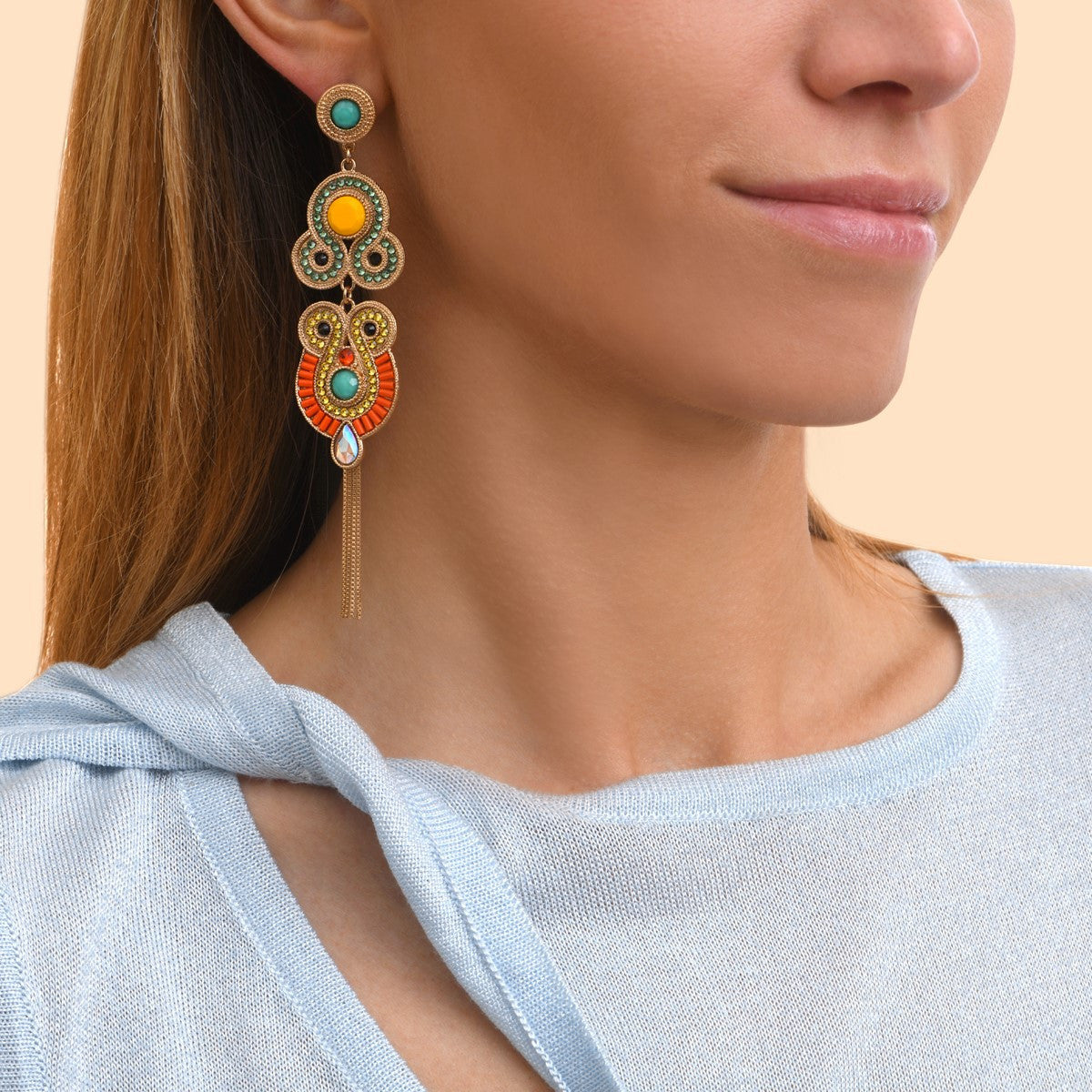 Boucles d'oreilles percées pendantes - vert Vert orange