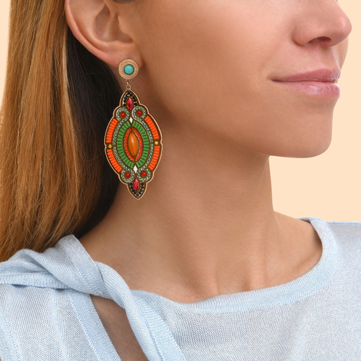 Boucles d'oreilles percées perles du Japon - vert Vert orange