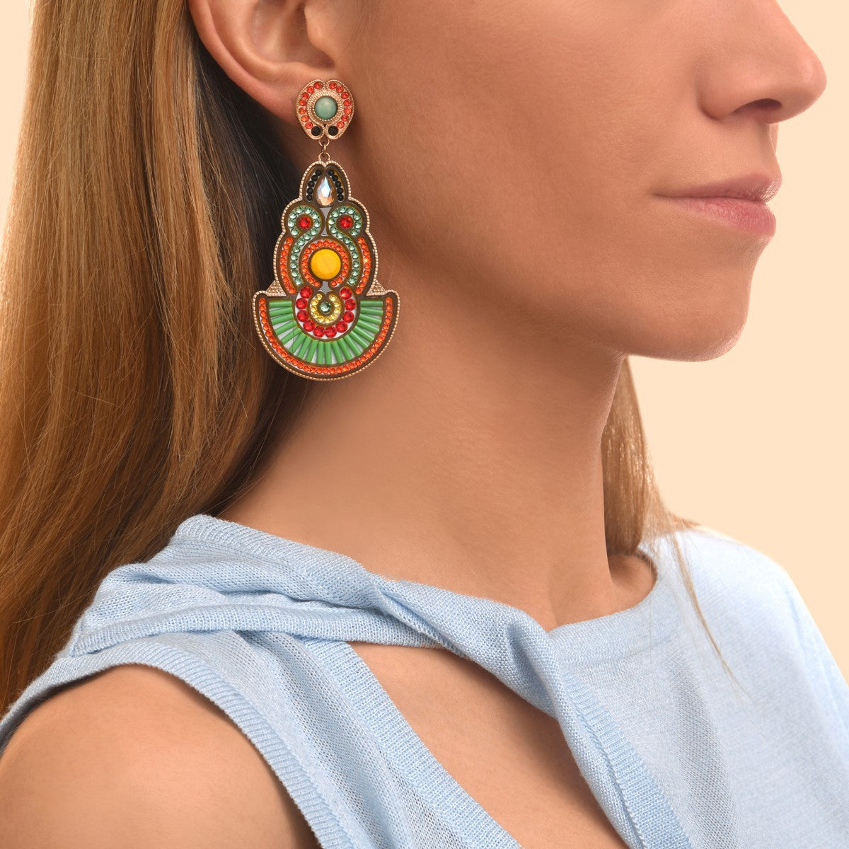 Boucles d'oreilles clips CIR08 - vert Vert orange