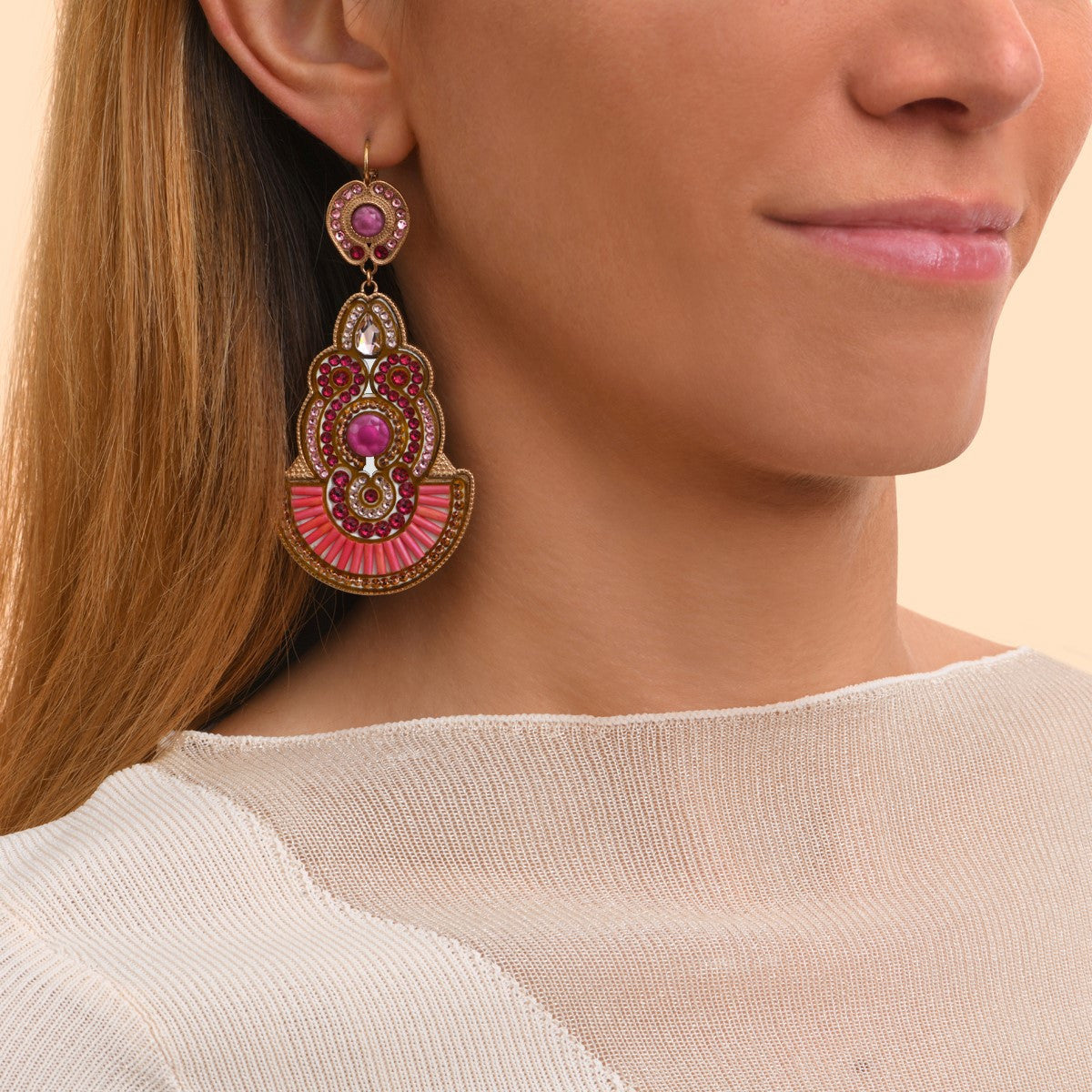 Boucles d'oreilles dormeuses cristaux Prestige - fuchsia Fuschia