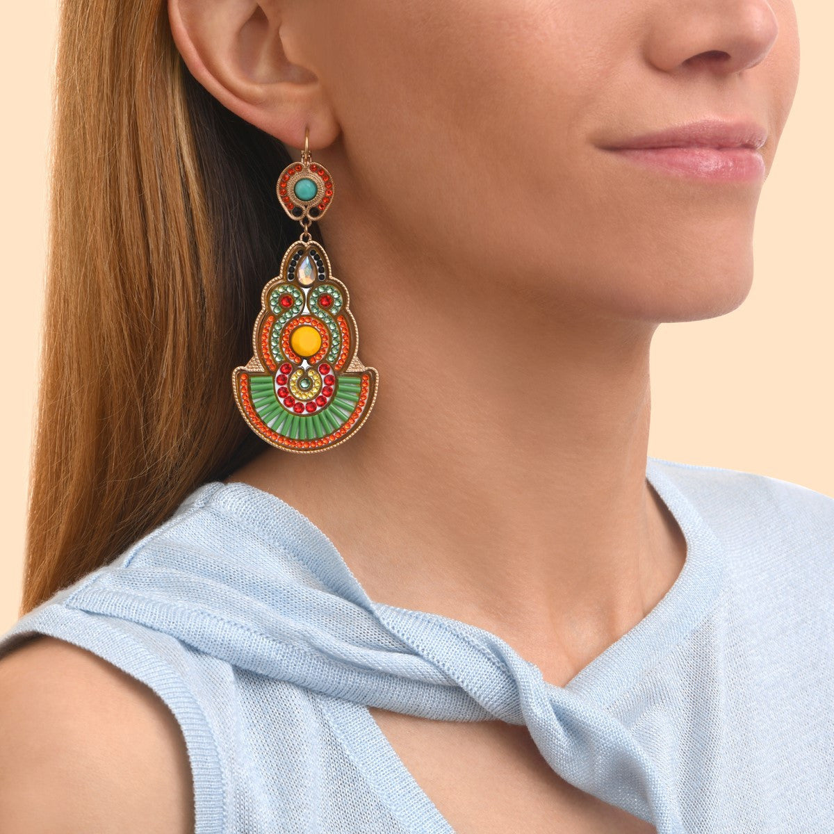 Boucles d'oreilles dormeuses festives cristaux Prestige - vert Vert orange