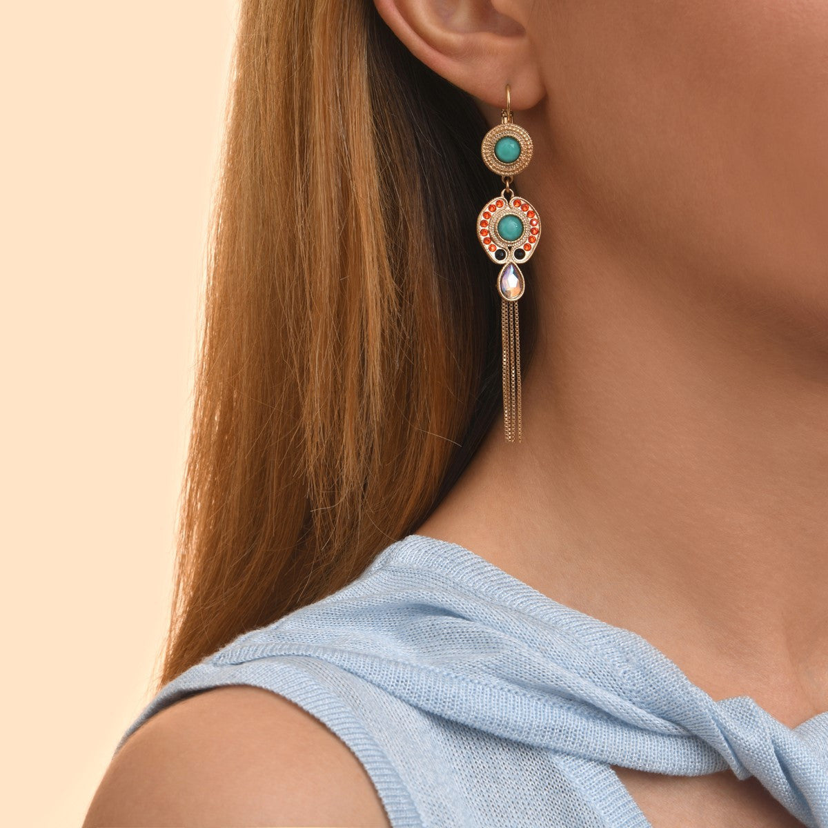 Boucles d'oreilles dormeuses cristaux Prestige - vert Vert orange