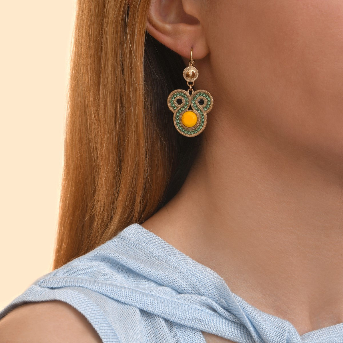 Boucles d'oreilles dormeuses colorées cristaux Prestige - vert Vert orange