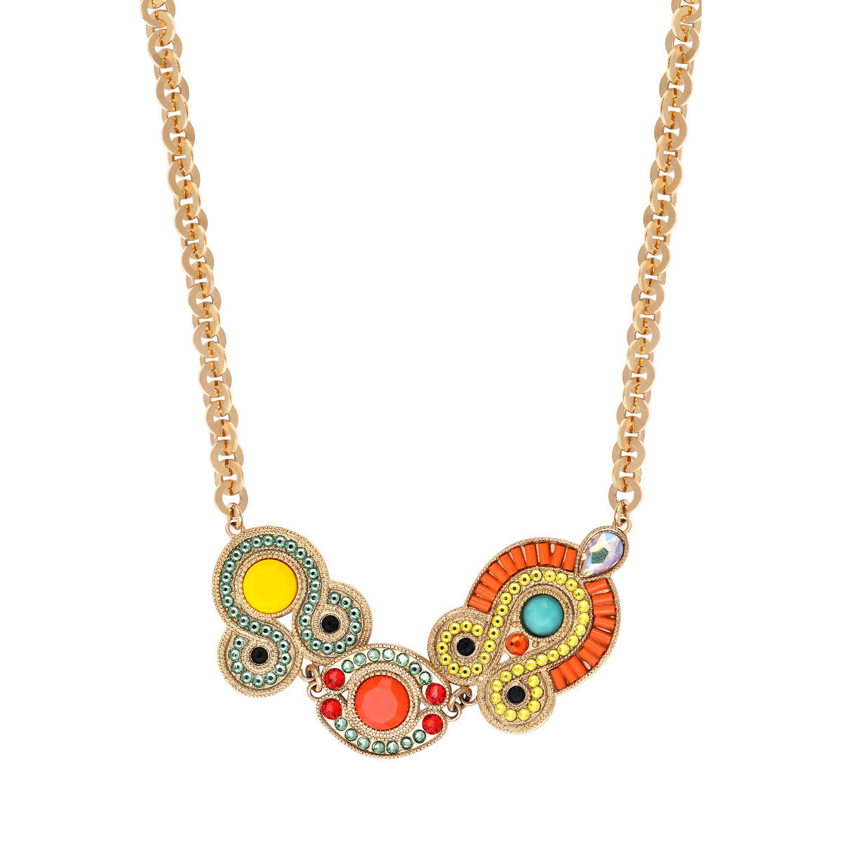 Collier chaîne court cristaux Prestige - vert Vert orange