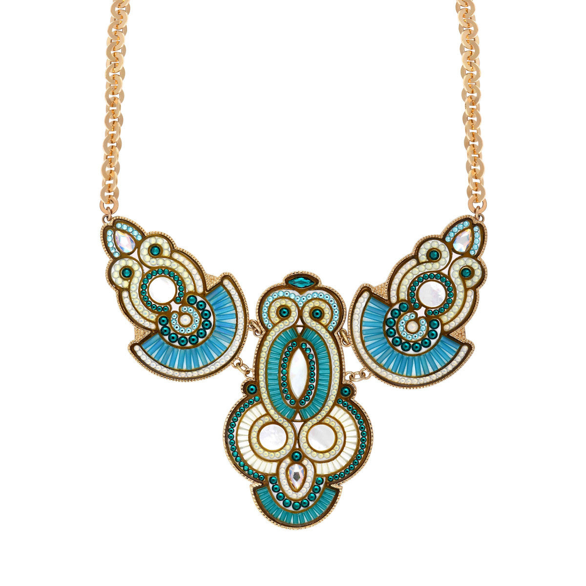 Collier plastron cristaux Prestige nacre blanche - bleu Nacre bleu