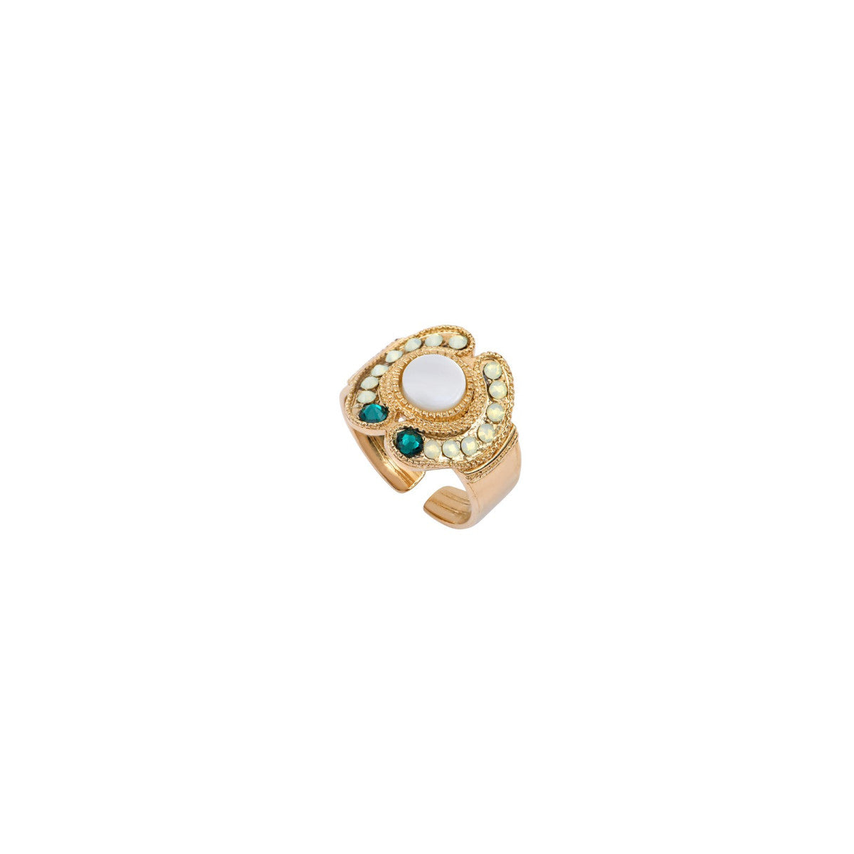 Bague cabochon ajustable cristaux Prestige nacre blanche - bleu Nacre bleu