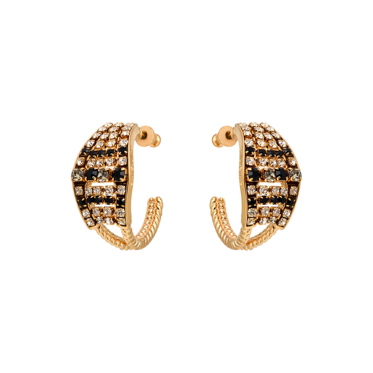 Boucles d'oreilles créoles strassées cristaux Prestige - noir Noir blanc