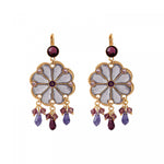 Boucles d'oreilles dormeuses feuilles d'argent cristaux Prestige - violet Violet