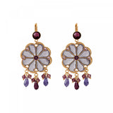 Boucles d'oreilles dormeuses feuilles d'argent cristaux Prestige - violet Violet