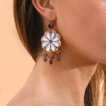 Boucles d'oreilles dormeuses feuilles d'argent cristaux Prestige - violet Violet