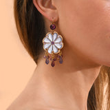Boucles d'oreilles dormeuses feuilles d'argent cristaux Prestige - violet Violet