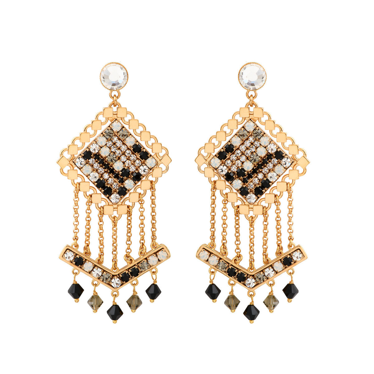 Boucles d'oreilles aériennes cristaux Prestige - noir Noir blanc
