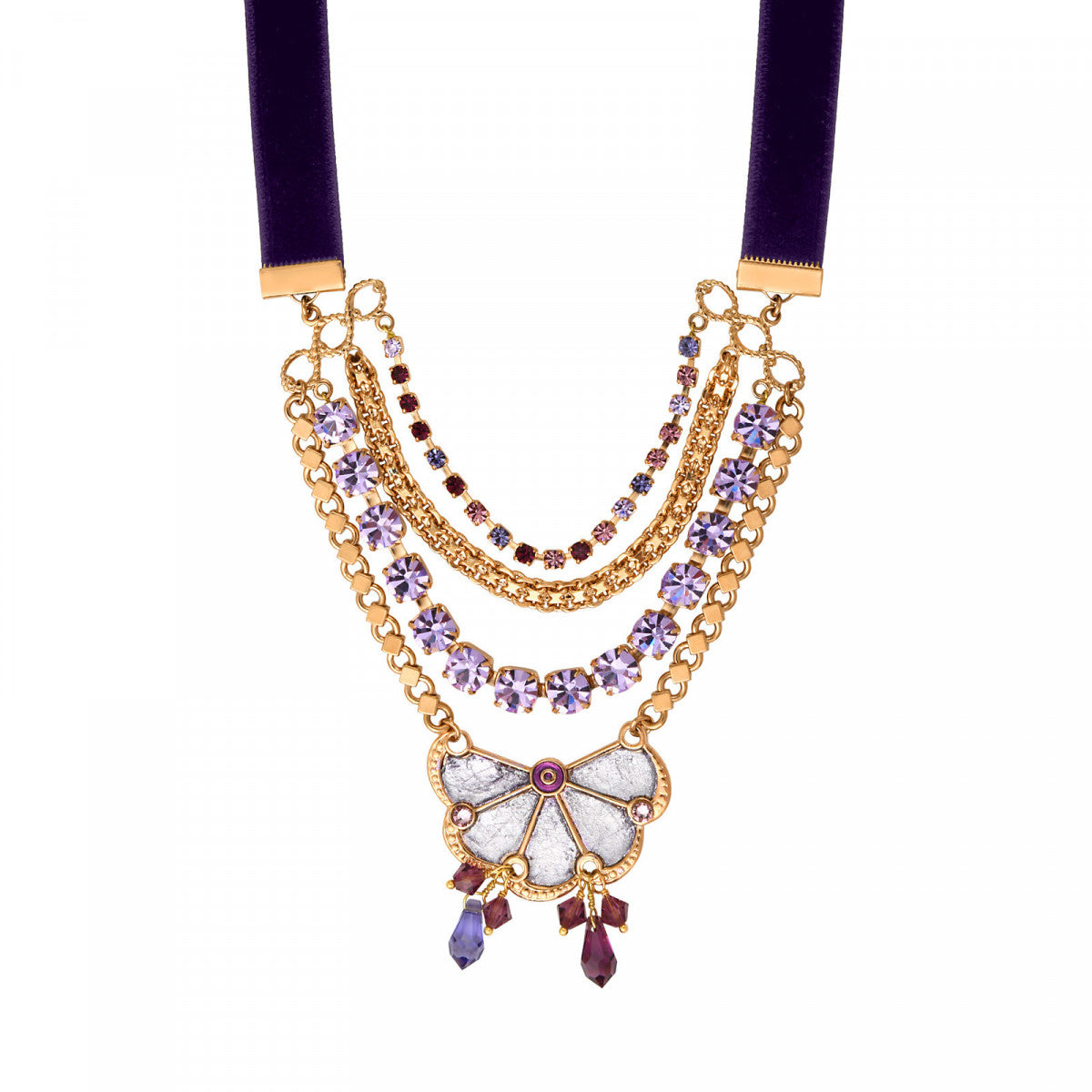 Collier choker velours cristaux Prestige pendentif - violet Violet