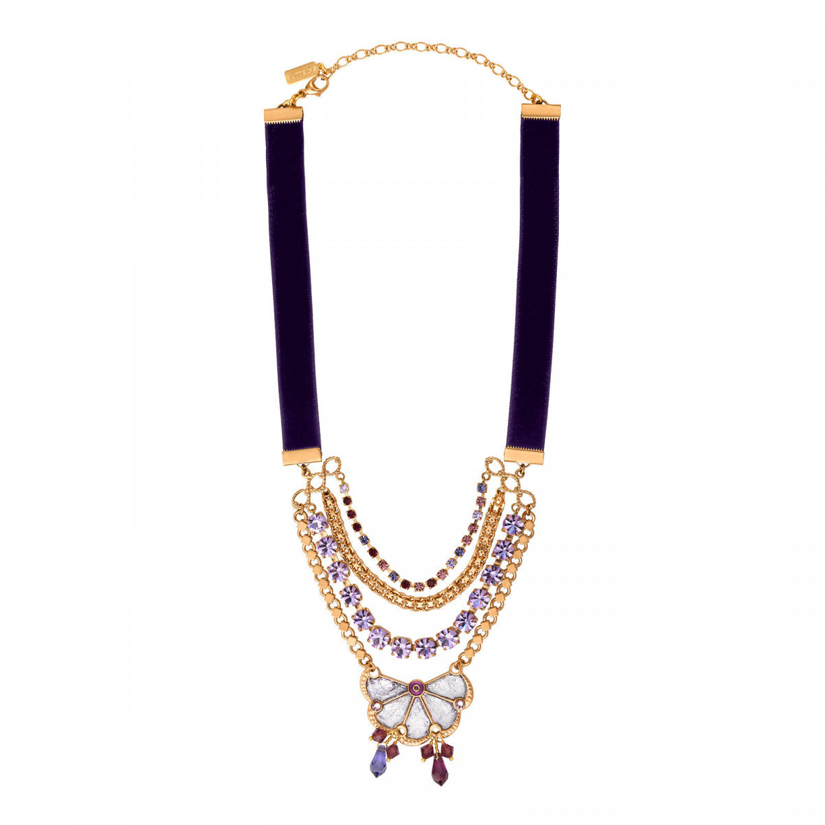 Collier choker velours cristaux Prestige pendentif - violet Violet