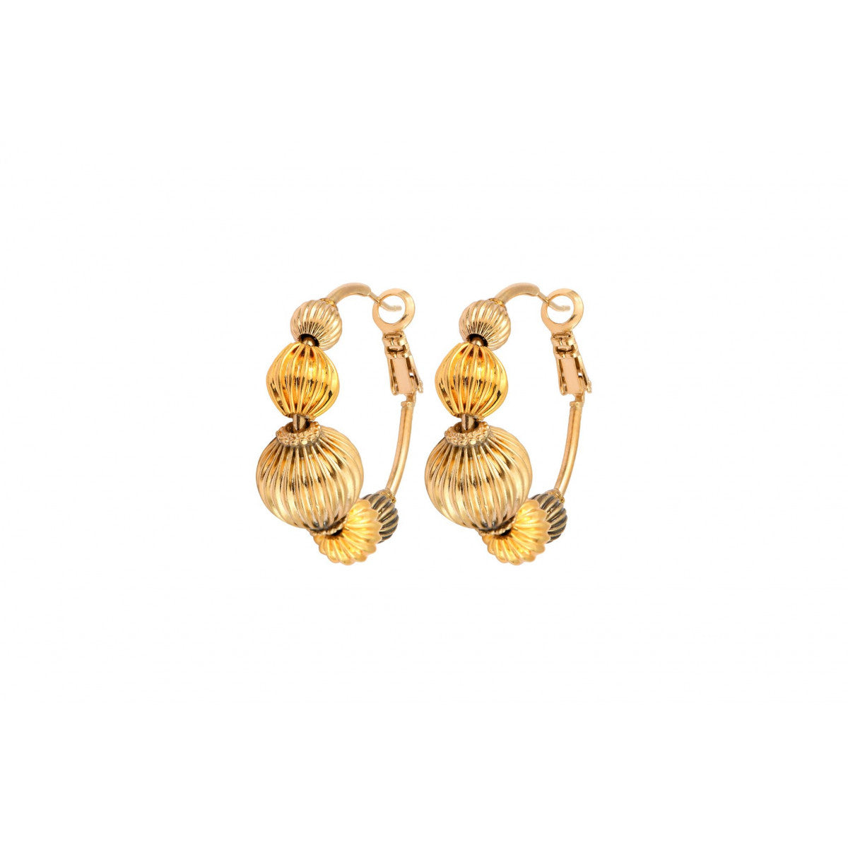 Boucles d'oreilles créoles perles godron Ø 3 cm - multi or Multi or