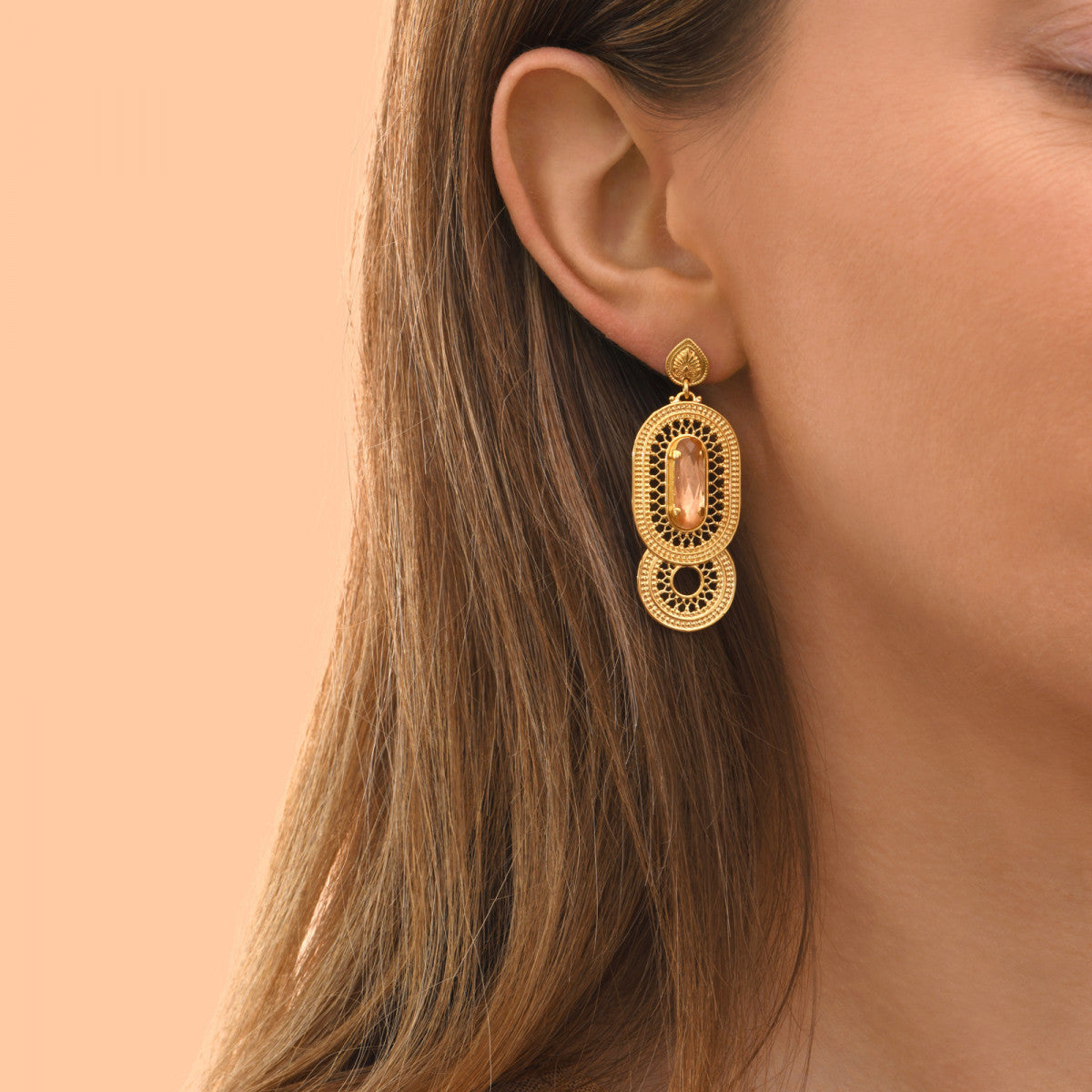 Boucles d'oreilles percées filigrane Noor - rose Rose