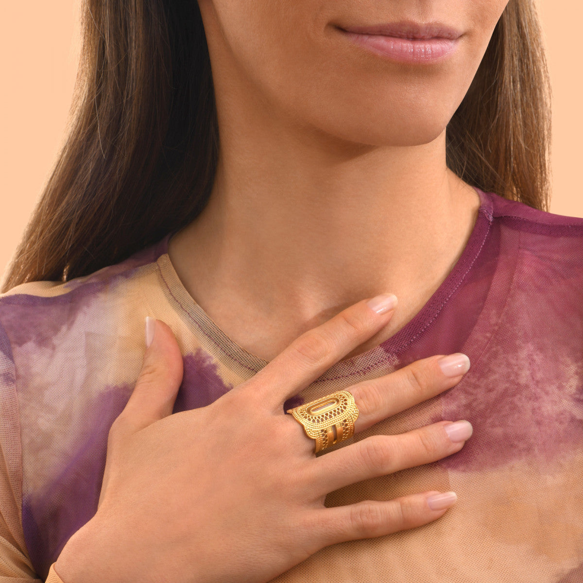 Bague large filigrane Noor medium - doré Dore