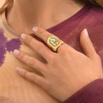 Bague large filigrane Noor cristal medium - vert Turquoise