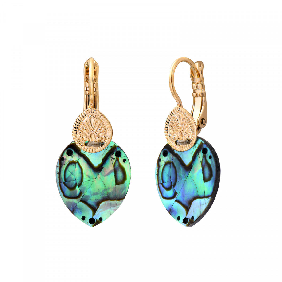Mini boucles d'oreilles dormeuses Mindoro nacre paua - bleu irisé Pawa