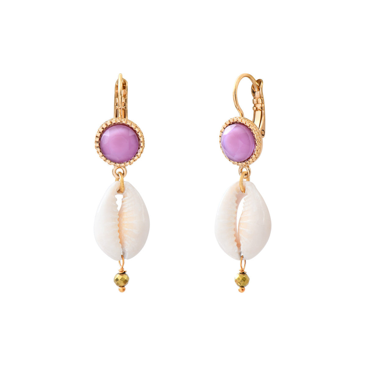 Boucles d'oreilles dormeuses Mindoro cauri - violet Pawa