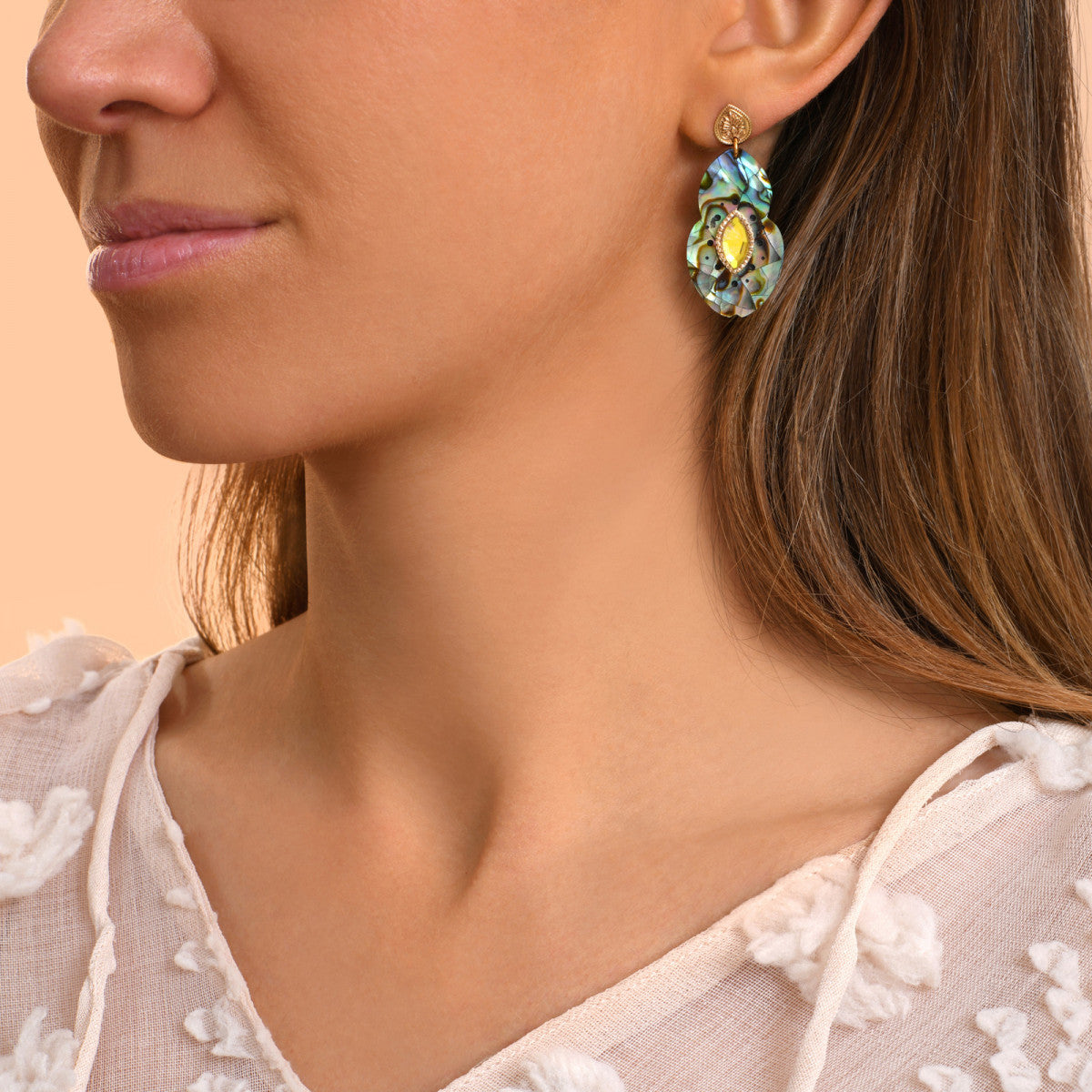 Boucles d'oreilles percées Mindoro nacre paua - bleu irisé Pawa