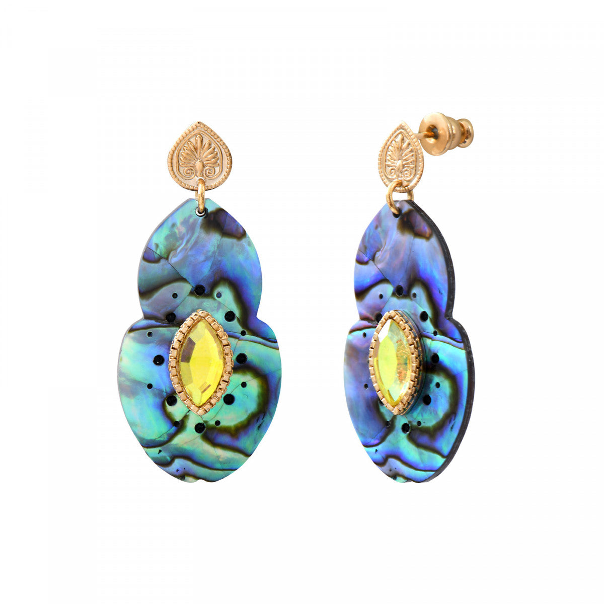 Boucles d'oreilles percées Mindoro nacre paua - bleu irisé Pawa