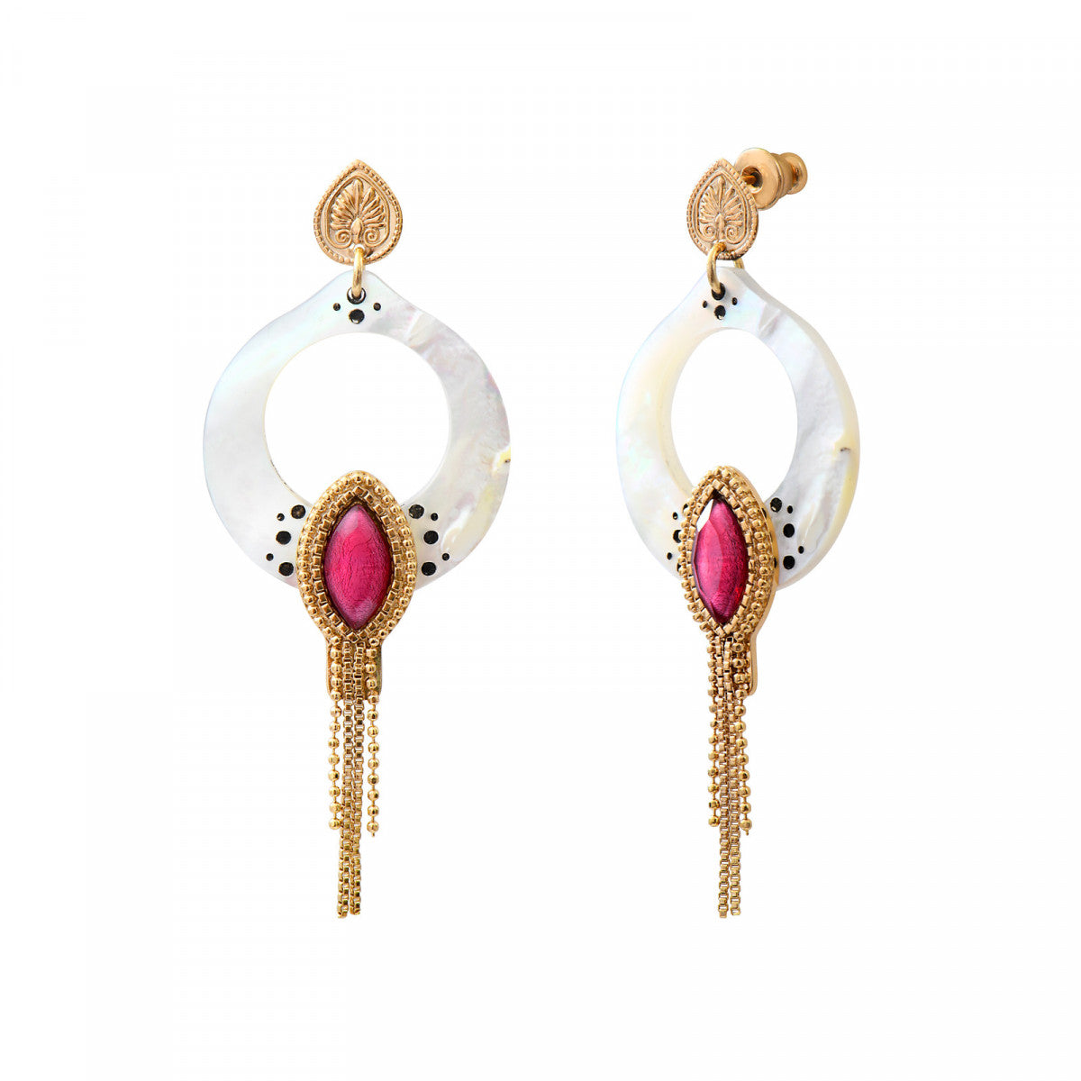 Boucles d'oreilles longues percées Mindoro nacre - blanc Nacre turquoise