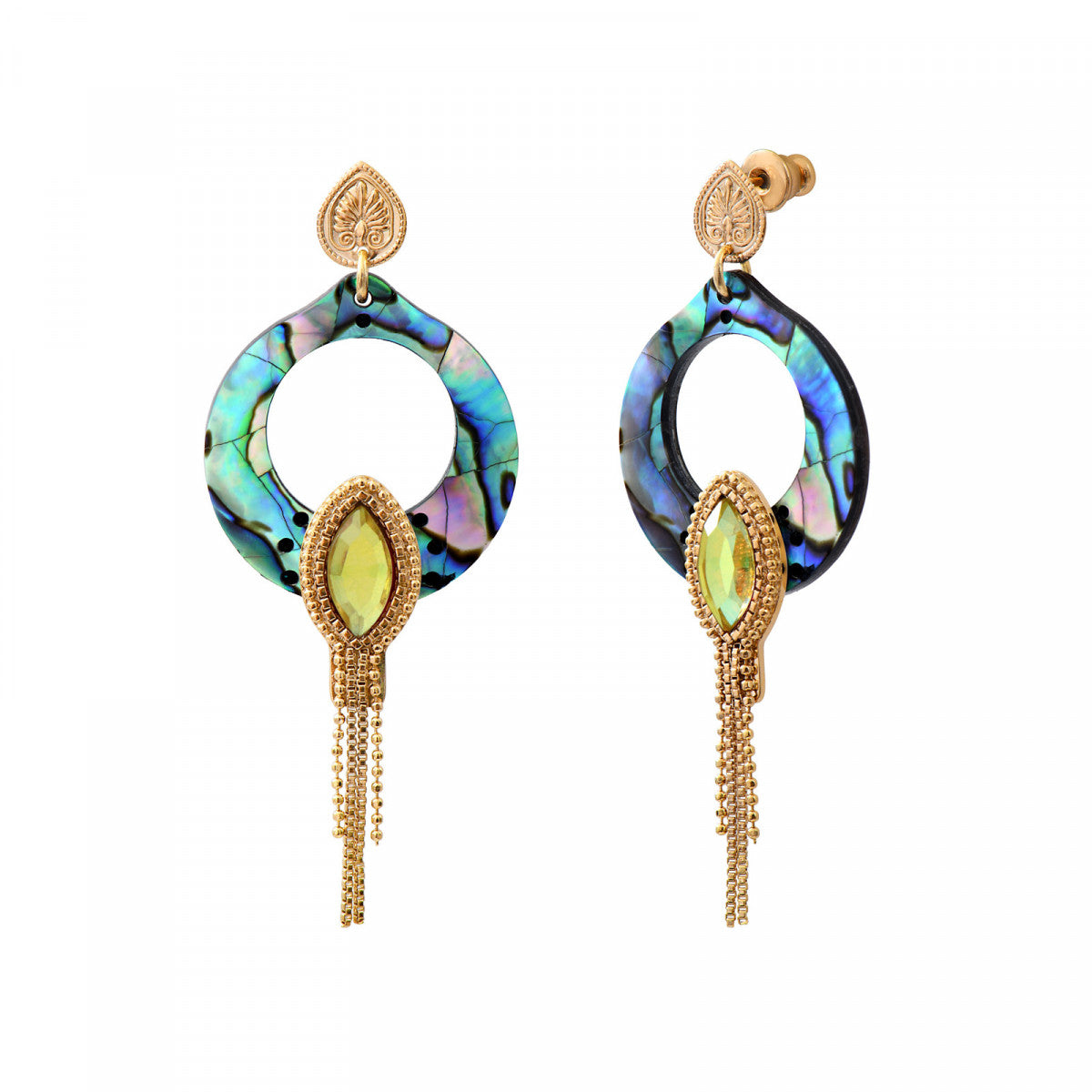 Boucles d'oreilles longues Mindoro nacre paua - bleu irisé Pawa