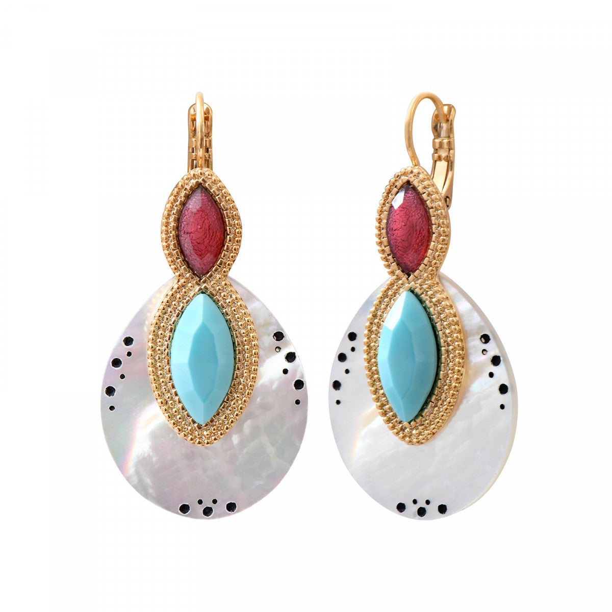 Boucles d'oreilles dormeuses Mindoro nacre - blanc Nacre turquoise
