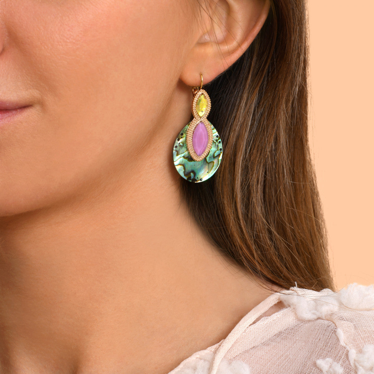 Boucles d'oreilles dormeuses Mindoro nacre paua - bleu irisé Pawa
