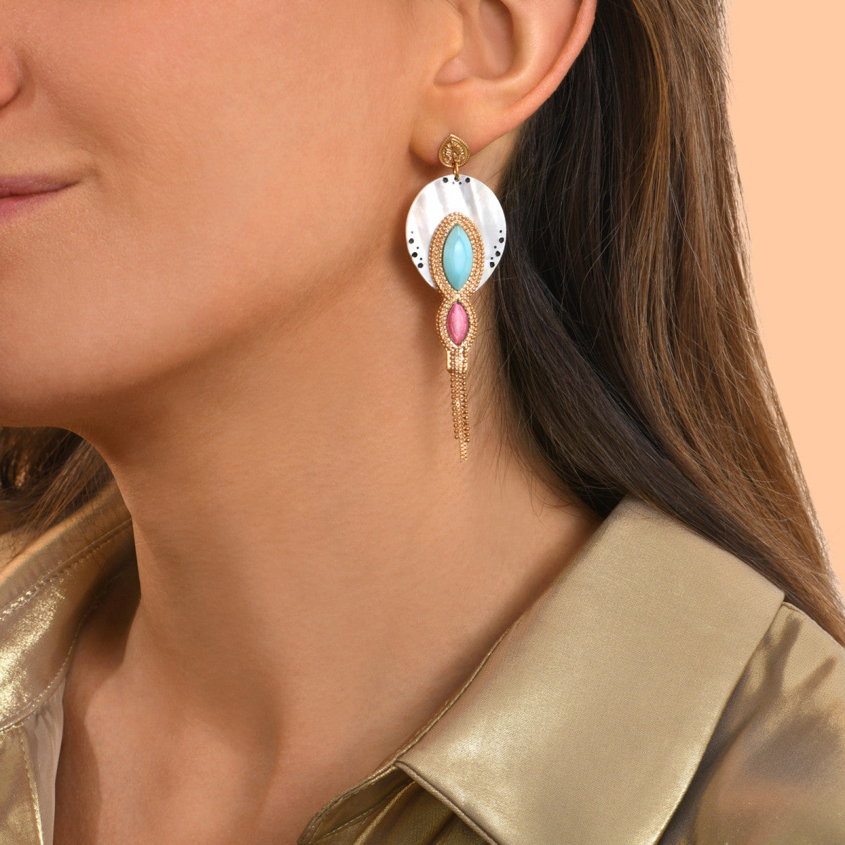 Boucles d'oreilles pendantes percées Mindoro nacre - blanc Nacre turquoise