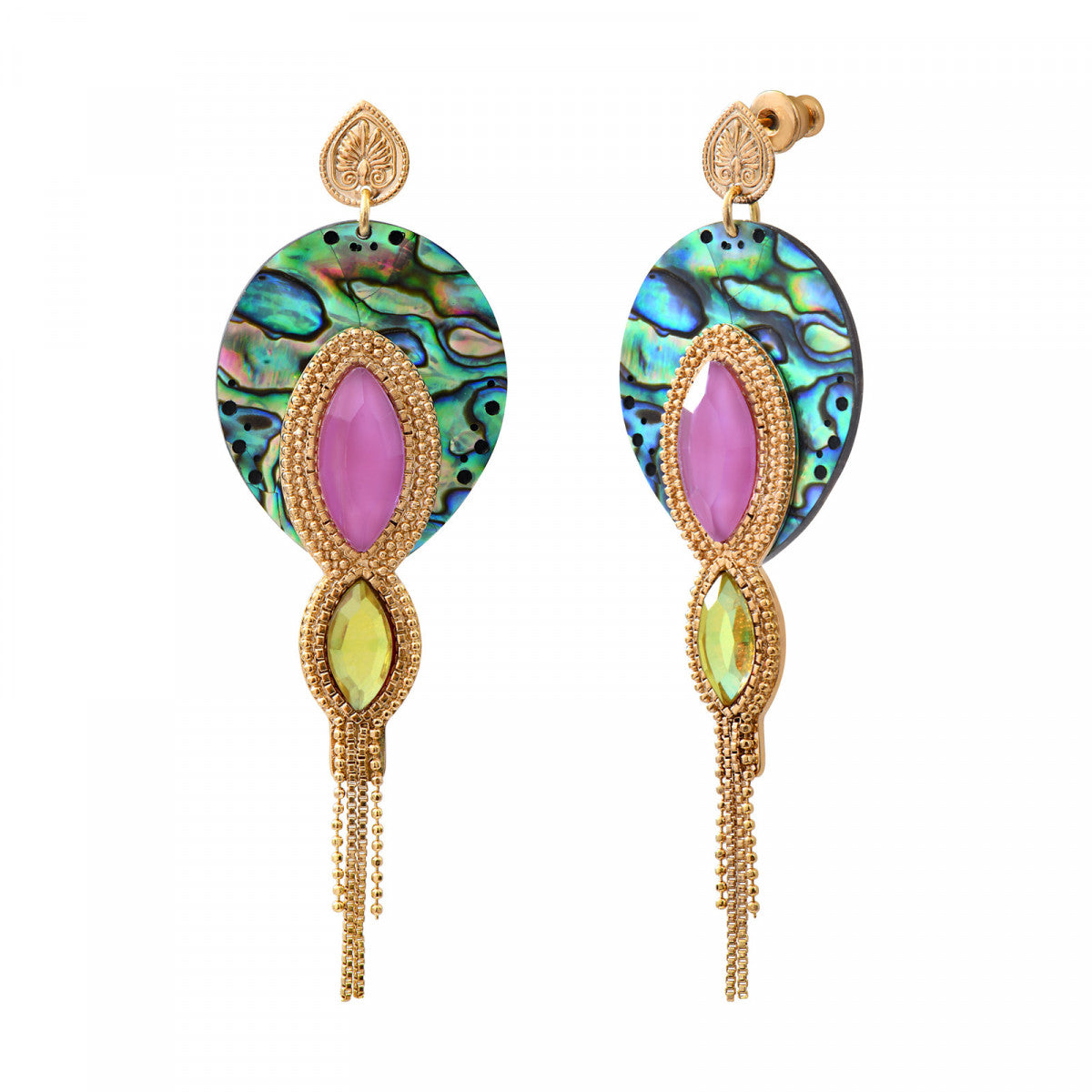 Boucles d'oreilles pendantes percées Mindoro nacre paua - bleu irisé Pawa