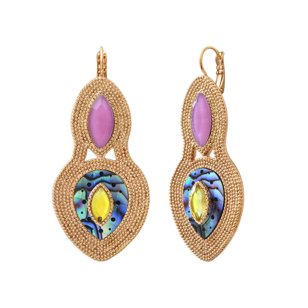 Boucles d'oreilles dormeuses Mindoro nacre paua métal perlé - bleu irisé Pawa