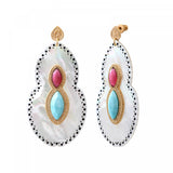 Boucles d'oreilles percées tribales Mindoro nacre - blanc Nacre turquoise